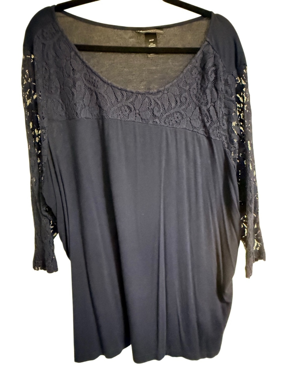 Lane Bryant Navy Lace Yoke & Sleeve Blouse